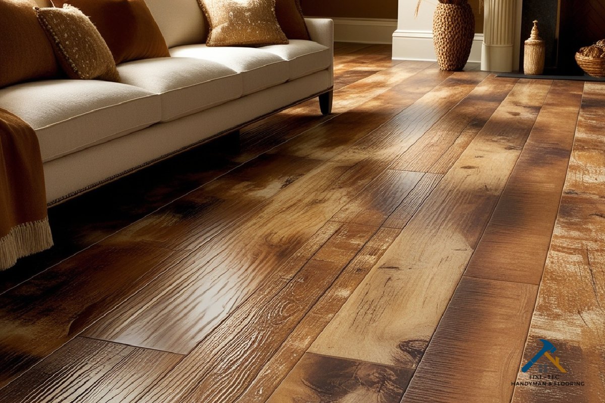 Luxury Flooring Installation by FIXI LLC in Utah County Photo of high quality vinyl flooring installation by FIXI LLC - woman-owned company in Provo Utah providing handyman and flooring services...