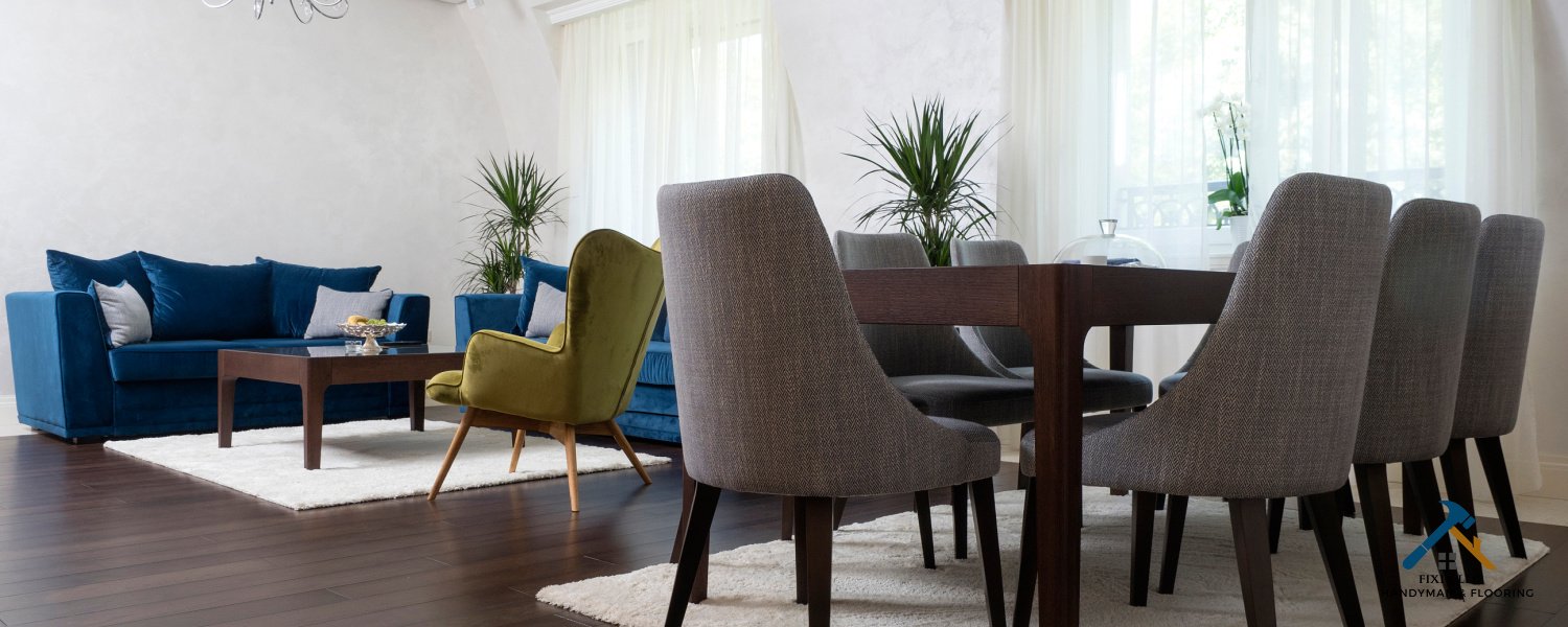 Utah Home Remodeling and Flooring Installation by FIXI LLC A beautifully remodeled living and dining area featuring elegant hardwood flooring, stylish modern furniture, and carefully curated decor by FIXI LLC, a woman-owned remodeling company in Provo, Utah. The space showcases expert flooring installation in Utah County, blending comfort and sophistication...