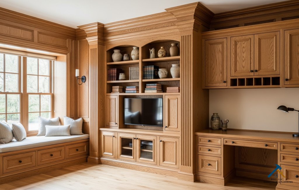 Custom wood cabinetry and built-in shelving by FIXI LLC in Payson, Utah, combining functionality with expert remodeling craftsmanship.