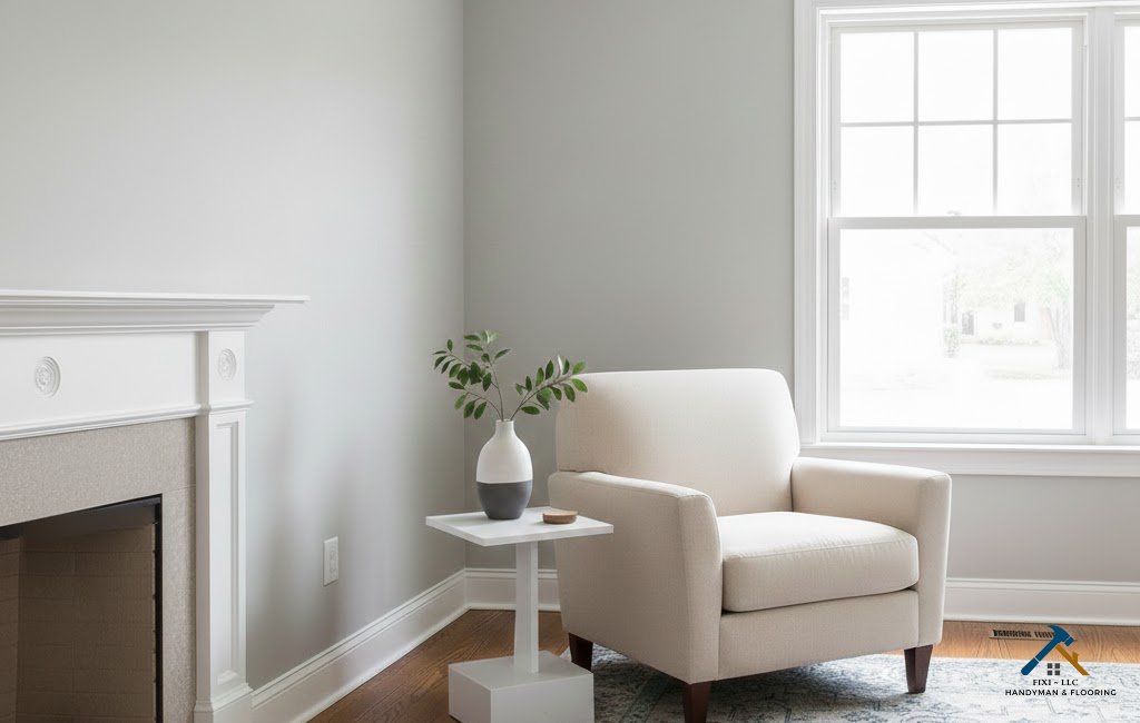 A bright and modern living space featuring expert interior painting services completed by FIXI LLC, enhancing home interiors across Provo and Utah County with durable, even wall coatings.